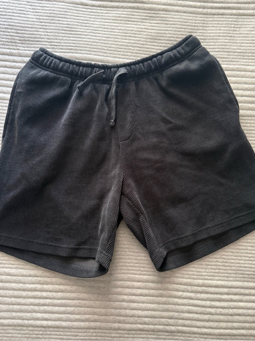 Negative Space Shorts Mens M Charcoal Black Ribbed Knit Elastic Waist Drawstring